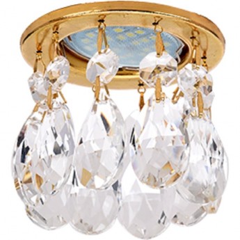 Светильник ECOLA MR16 CR1006 GU5.3 Glass Стекло Круг с каплевидными хруст. на прямом подвесе Прозрачный / Золото 84x100 Светильник ECOLA MR16 CR1006 GU5.3 Glass Стекло Круг с каплевидными хруст. на прямом подвесе Прозрачный / Золото 84x100